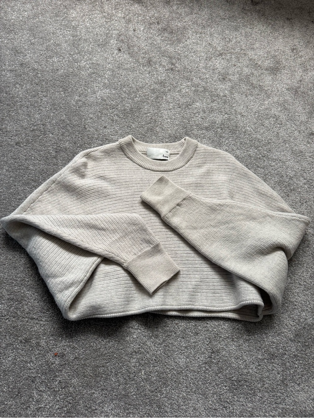 Wilfred Ribbed Cropped Crewneck Sweater - Light Beige